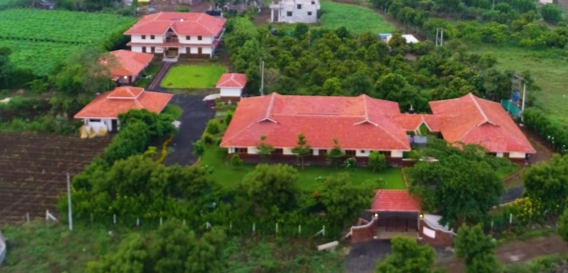 Aerial drone view of Tapasya Health & Wellness campus, Nimshirgaon, Kolhapur